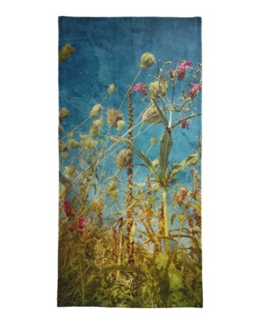 Serviette de plage en éponge-velours en bleu & vert 90x180