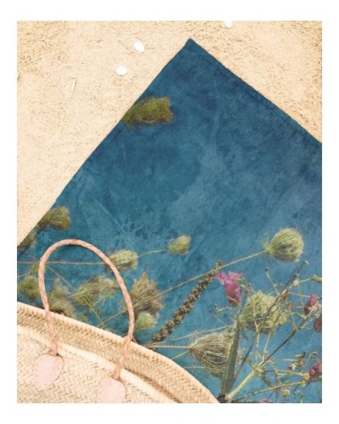 Serviette de plage en éponge-velours en bleu & vert 90x180