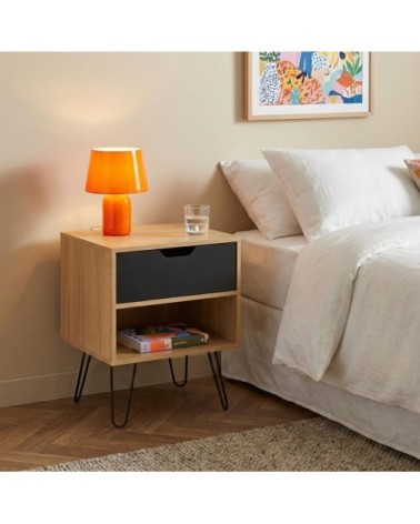 Lot de 2 tables de chevet noir effet chêne 1 tiroir 40cm en noir