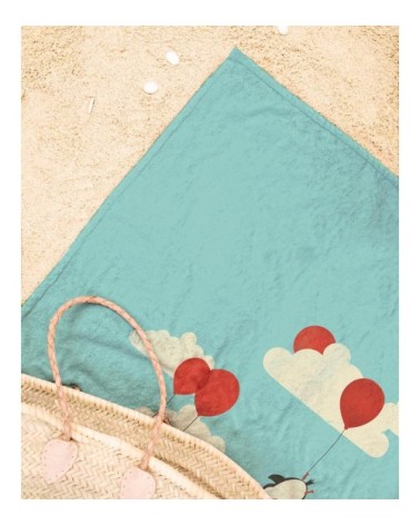 Serviette de plage en éponge-velours en blanc & bleu 90x180