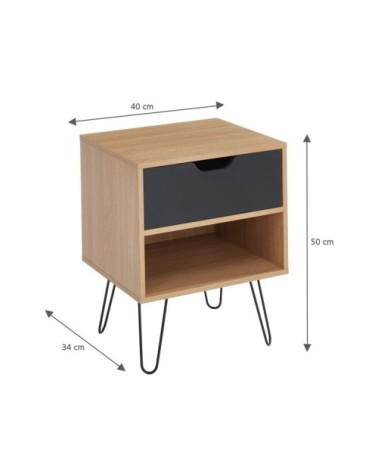 Lot de 2 tables de chevet noir effet chêne 1 tiroir 40cm en noir