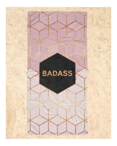 Serviette de plage en éponge-velours en noir & rose 90x180