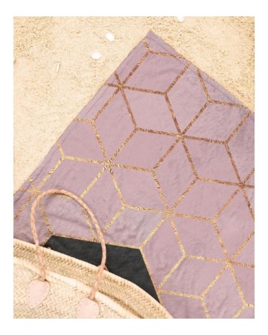 Serviette de plage en éponge-velours en noir & rose 90x180