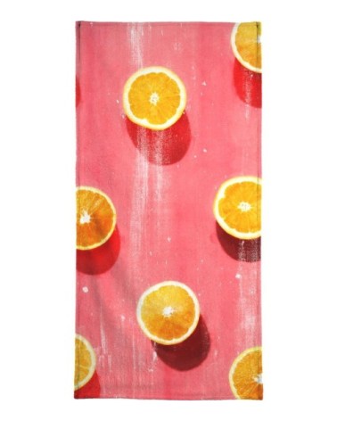 Serviette de plage en éponge-velours en rose & rouge 90x180