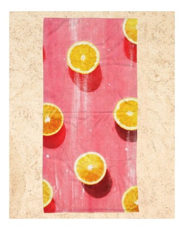Serviette de plage en éponge-velours en rose & rouge 90x180