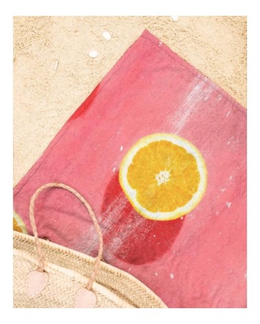 Serviette de plage en éponge-velours en rose & rouge 90x180