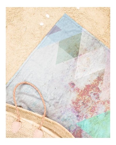 Serviette de plage en éponge-velours en blanc & rose 90x180