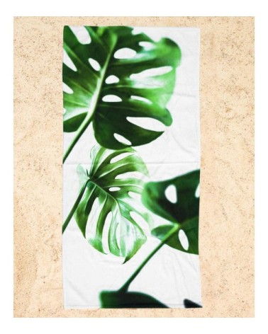 Serviette de plage en éponge-velours en blanc & vert 90x180