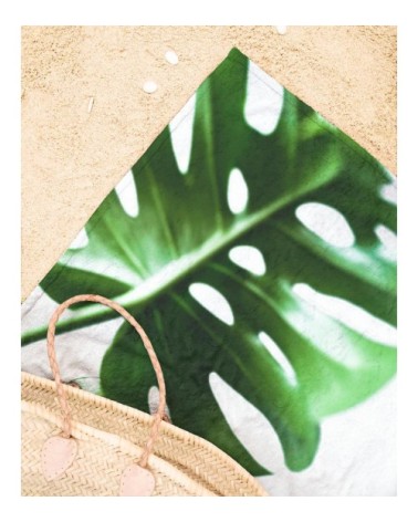 Serviette de plage en éponge-velours en blanc & vert 90x180