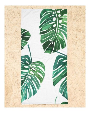 Serviette de plage en éponge-velours en blanc & vert 90x180