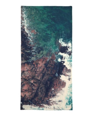 Serviette de plage en éponge-velours en bleu & marron 90x180