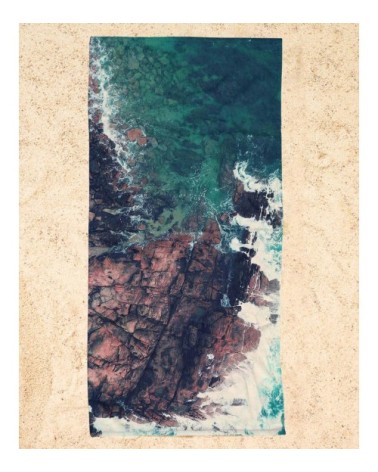 Serviette de plage en éponge-velours en bleu & marron 90x180