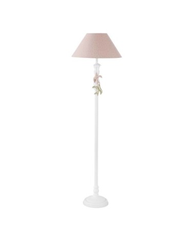 Lampadaire blanc avec oiseaux et abat-jour rose H158