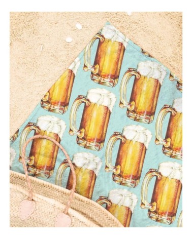 Serviette de plage en éponge-velours en blanc & jaune 90x180