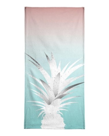 Serviette de plage en éponge-velours en blanc & rose 90x180