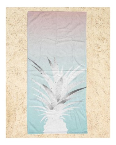 Serviette de plage en éponge-velours en blanc & rose 90x180