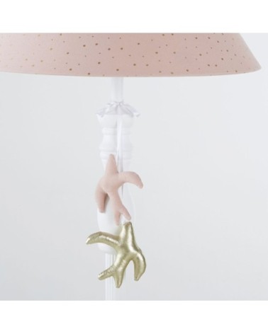 Lampadaire blanc avec oiseaux et abat-jour rose H158