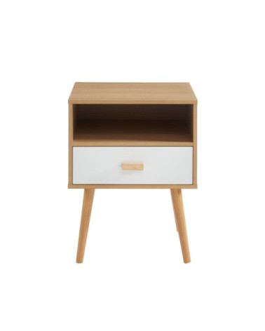 Table de chevet blanc et effet bois et chêne 1 tiroir 40cm