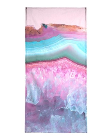 Serviette de plage en éponge-velours en rose & turquoise 90x180
