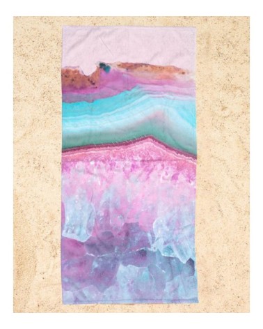 Serviette de plage en éponge-velours en rose & turquoise 90x180