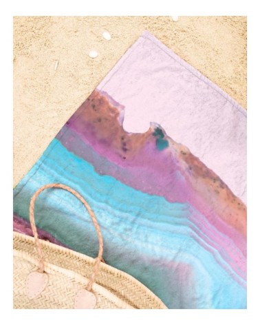Serviette de plage en éponge-velours en rose & turquoise 90x180