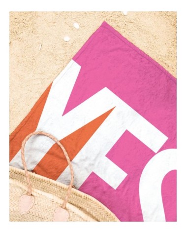 Serviette de plage en éponge-velours en blanc & rose 90x180