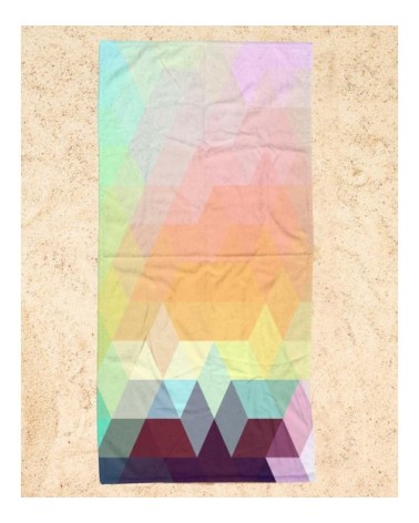 Serviette de plage en éponge-velours en rose & vert 90x180