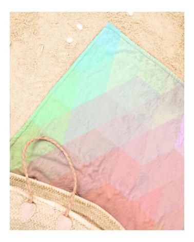 Serviette de plage en éponge-velours en rose & vert 90x180