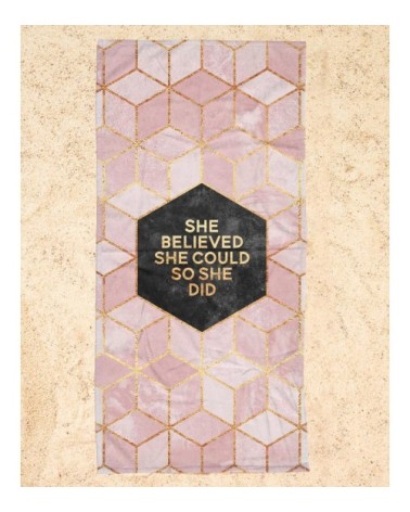 Serviette de plage en éponge-velours en noir & rose 90x180