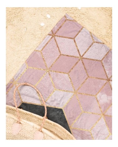 Serviette de plage en éponge-velours en noir & rose 90x180