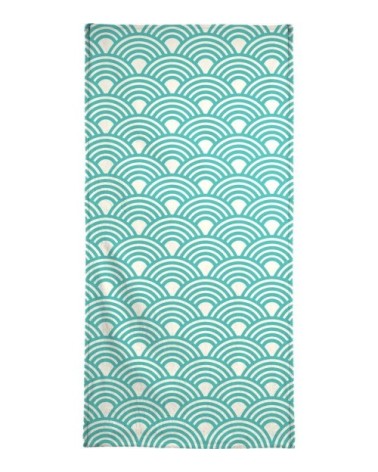 Serviette de plage en éponge-velours en blanc & turquoise 90x180