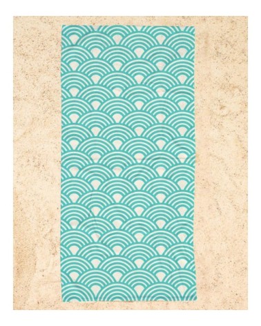 Serviette de plage en éponge-velours en blanc & turquoise 90x180