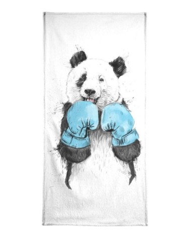 Serviette de plage en éponge-velours en blanc & bleu 90x180