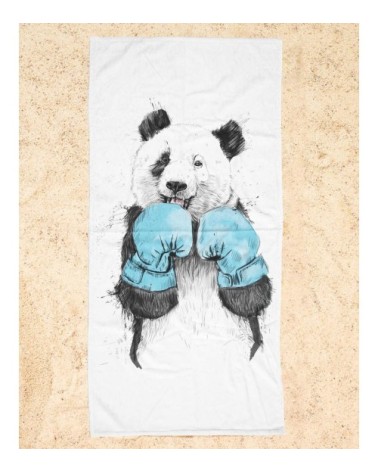 Serviette de plage en éponge-velours en blanc & bleu 90x180