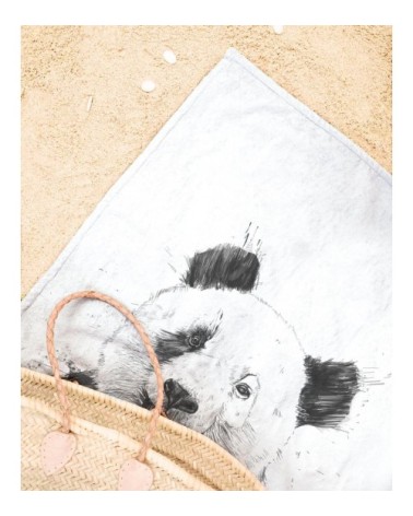 Serviette de plage en éponge-velours en blanc & bleu 90x180