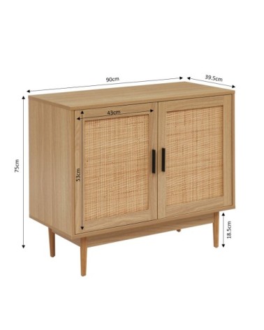 Buffet cannage rotin 2 portes 90cm