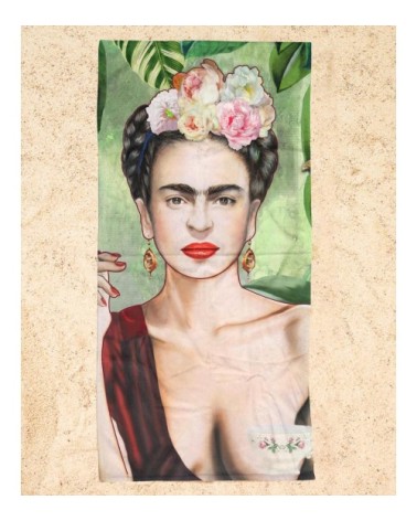 Serviette de plage en éponge-velours en rouge & vert 90x180