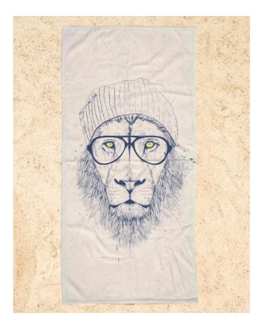 Serviette de plage en éponge-velours en blanc ivoire & noir 90x180