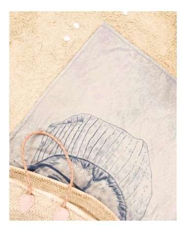 Serviette de plage en éponge-velours en blanc ivoire & noir 90x180