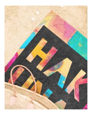 Serviette de plage en éponge-velours en multicolore & noir 90x180