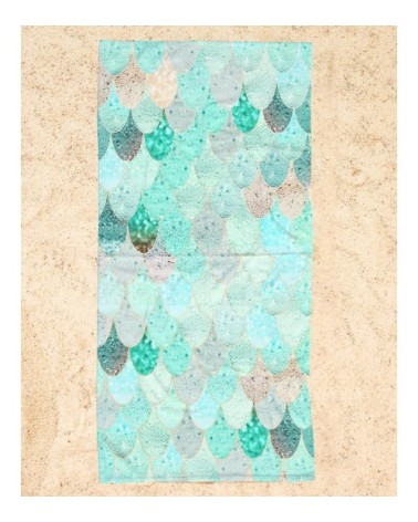 Serviette de plage en éponge-velours en turquoise & vert 90x180