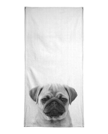 Serviette de plage en éponge-velours en blanc & noir 90x180