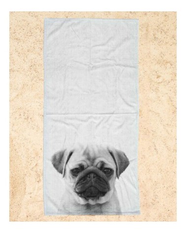 Serviette de plage en éponge-velours en blanc & noir 90x180