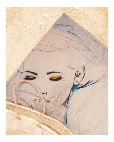 Serviette de plage en éponge-velours en blanc ivoire & jaune 90x180