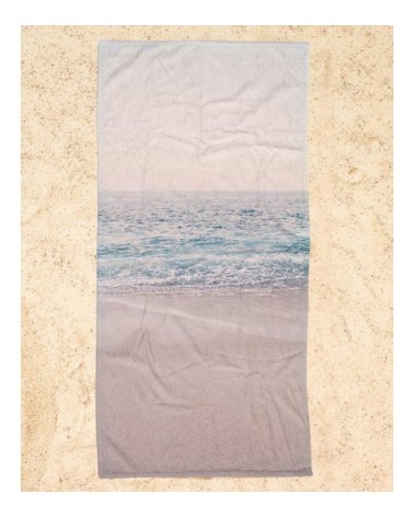 Serviette de plage en éponge-velours en bleu & rose 90x180