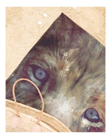 Serviette de plage en éponge-velours en blanc ivoire & marron 90x180