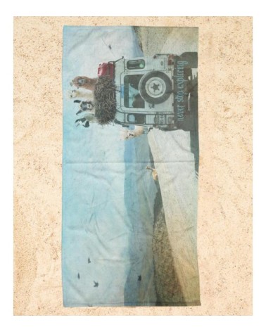 Serviette de plage en éponge-velours en bleu 90x180