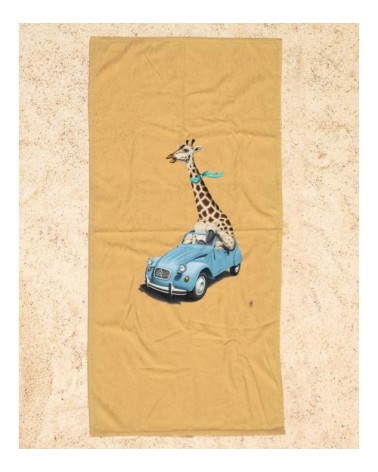 Serviette de plage en éponge-velours en blanc ivoire & bleu 90x180