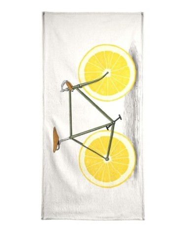 Serviette de plage en éponge-velours en blanc ivoire & jaune 90x180