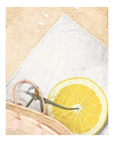 Serviette de plage en éponge-velours en blanc ivoire & jaune 90x180